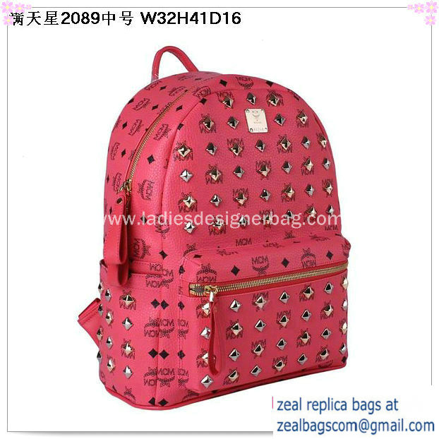 High Quality Replica MCM Stark Studded Medium Backpack MC2089 Light Red